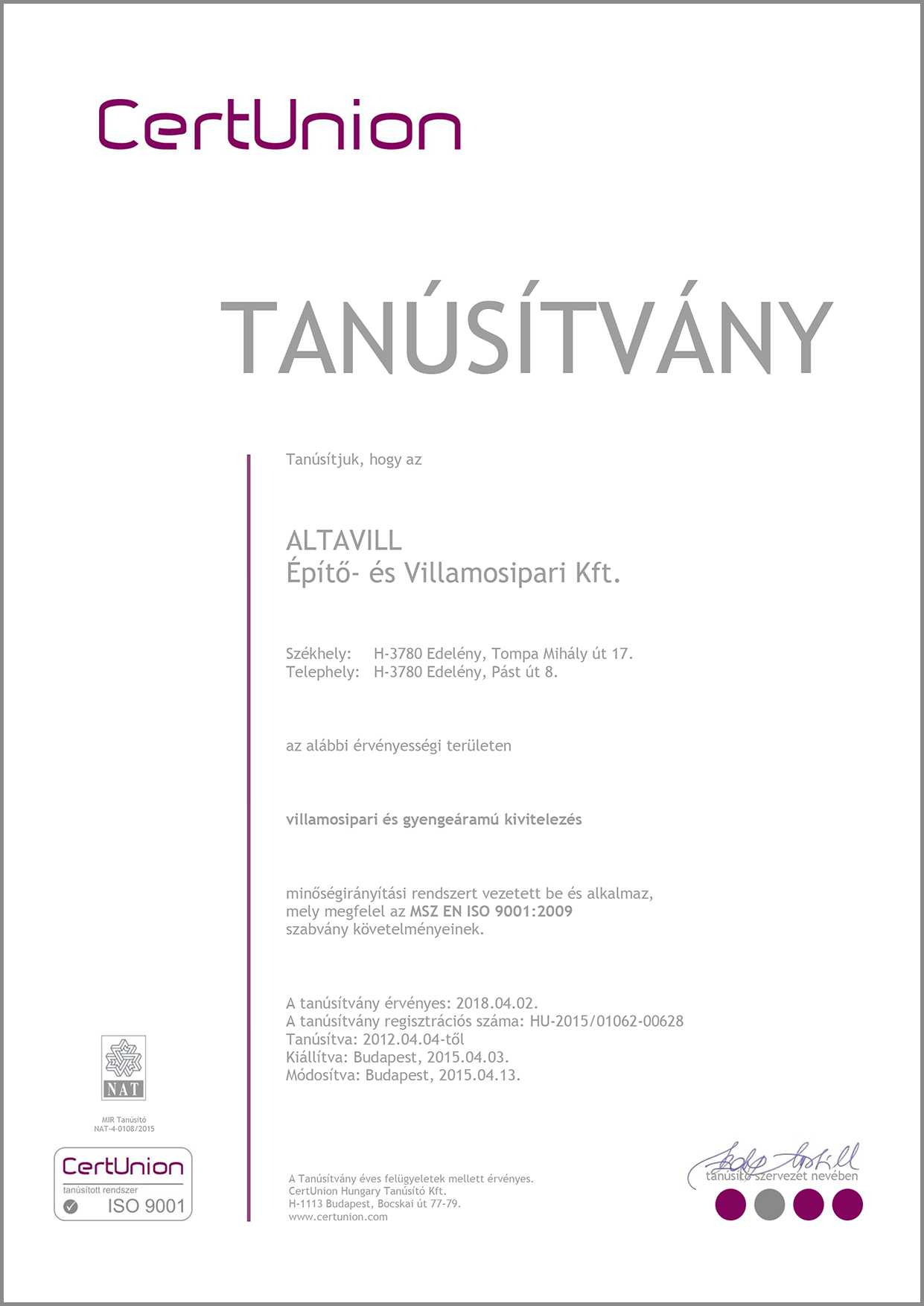 CertUnion tanúsítvány